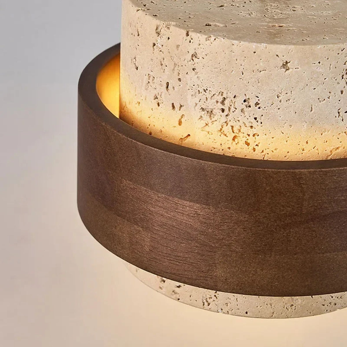 Travertine Drum Pendant Bar Light – Kevorn – Stone and Wood Detail