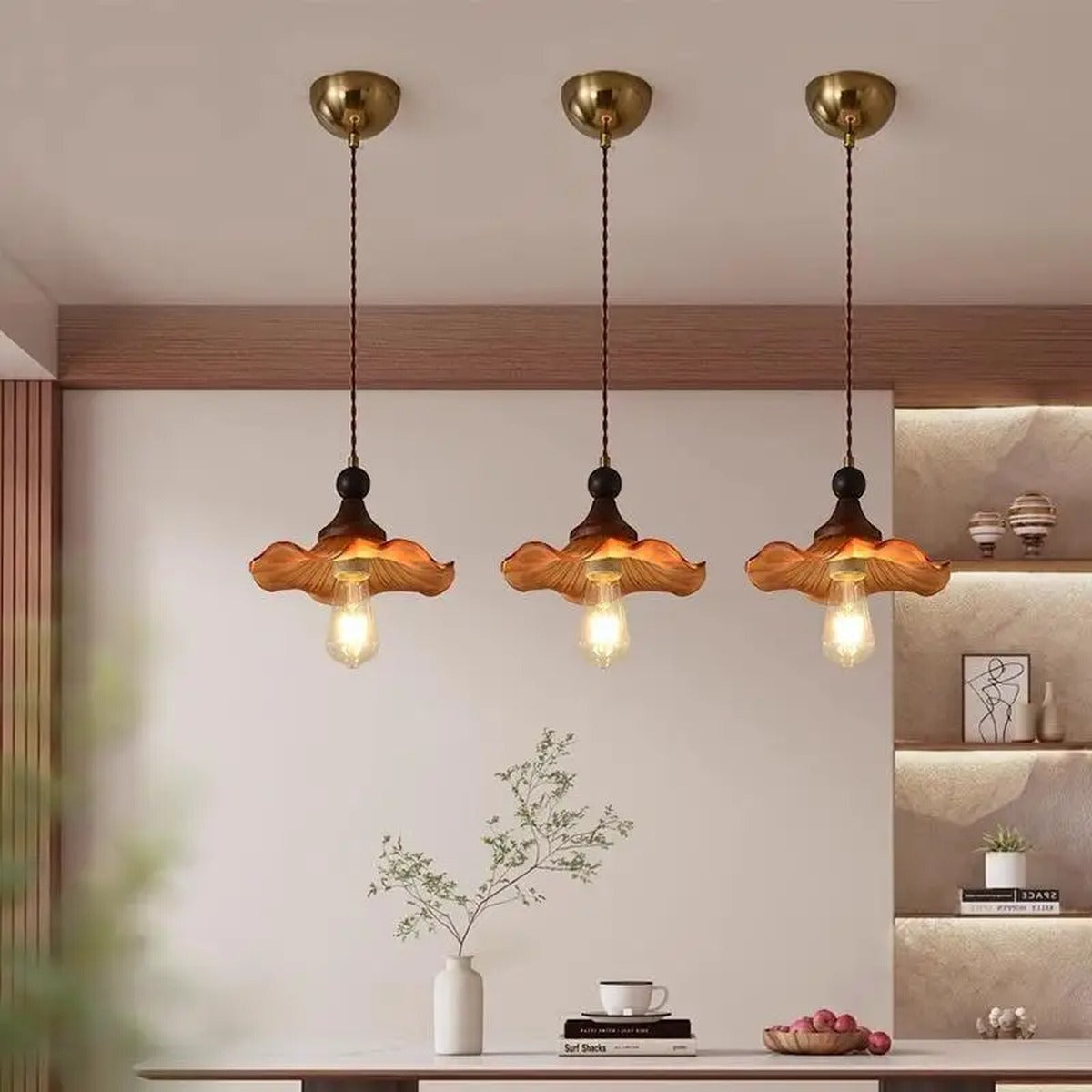 Ruffled Amber Glass Flower Pendant Light – Xelri – Hero Shot