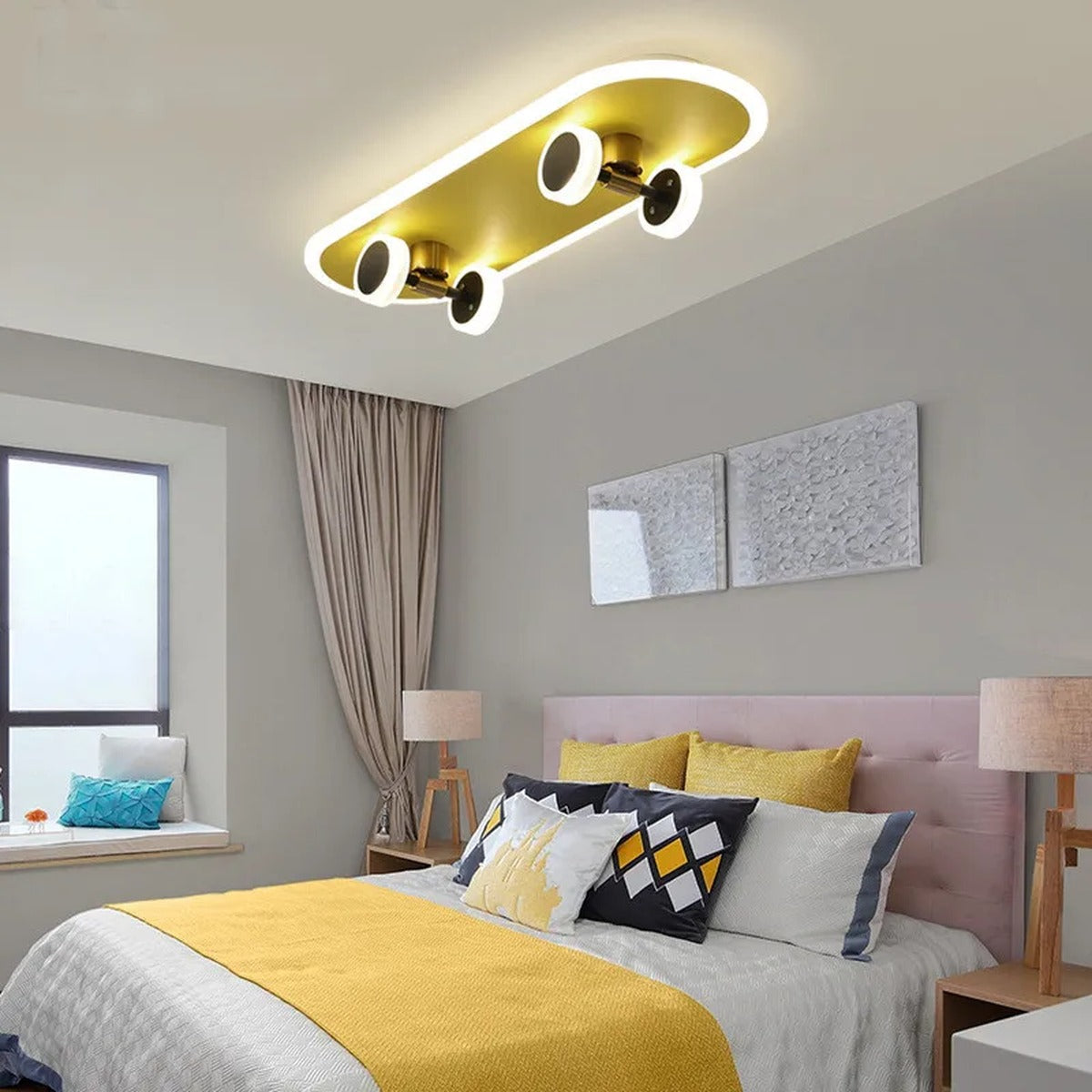 Pensara skateboard light — full ceiling installation in youth bedroom