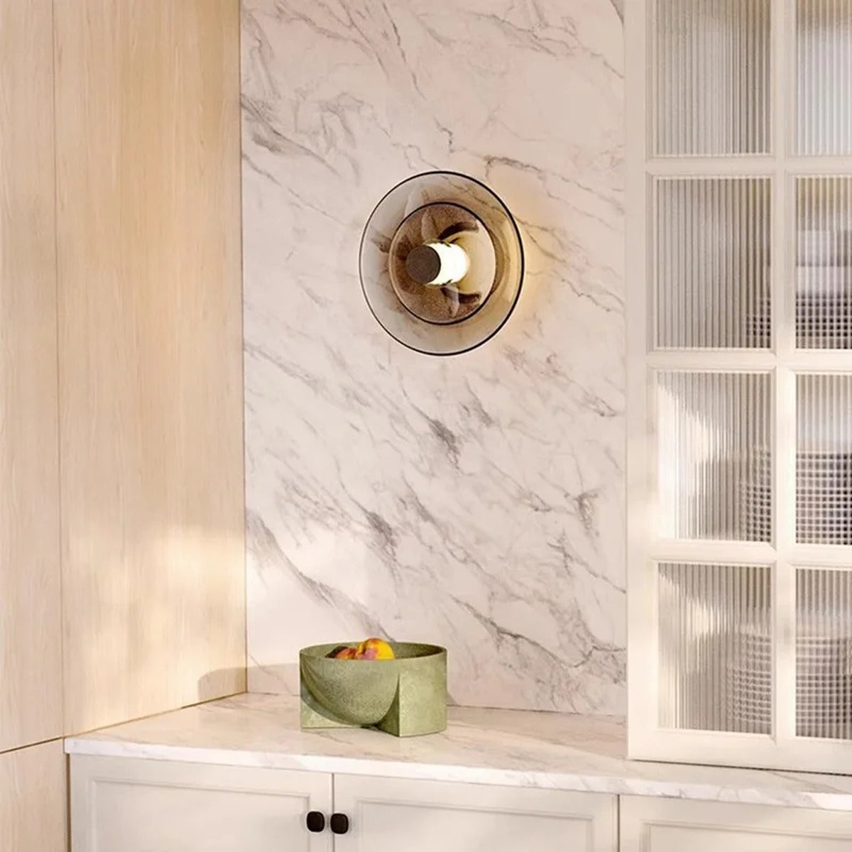 Smoked Glass Disc Brass Bar Wall Sconce – Cevanix – Lifestyle View 3