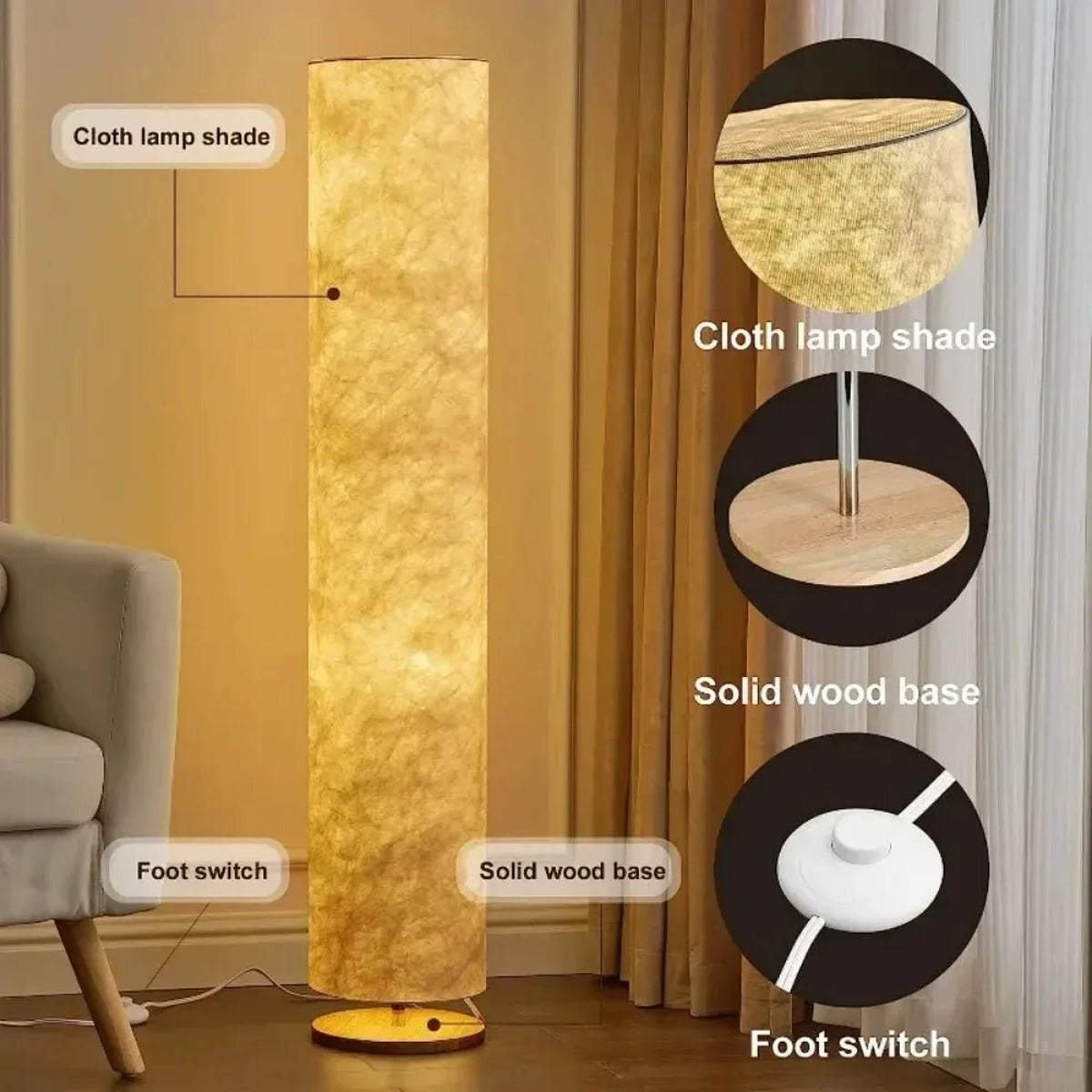 Soft Glow Fabric Column Floor Lamp – Xvirath – Product Detail 5