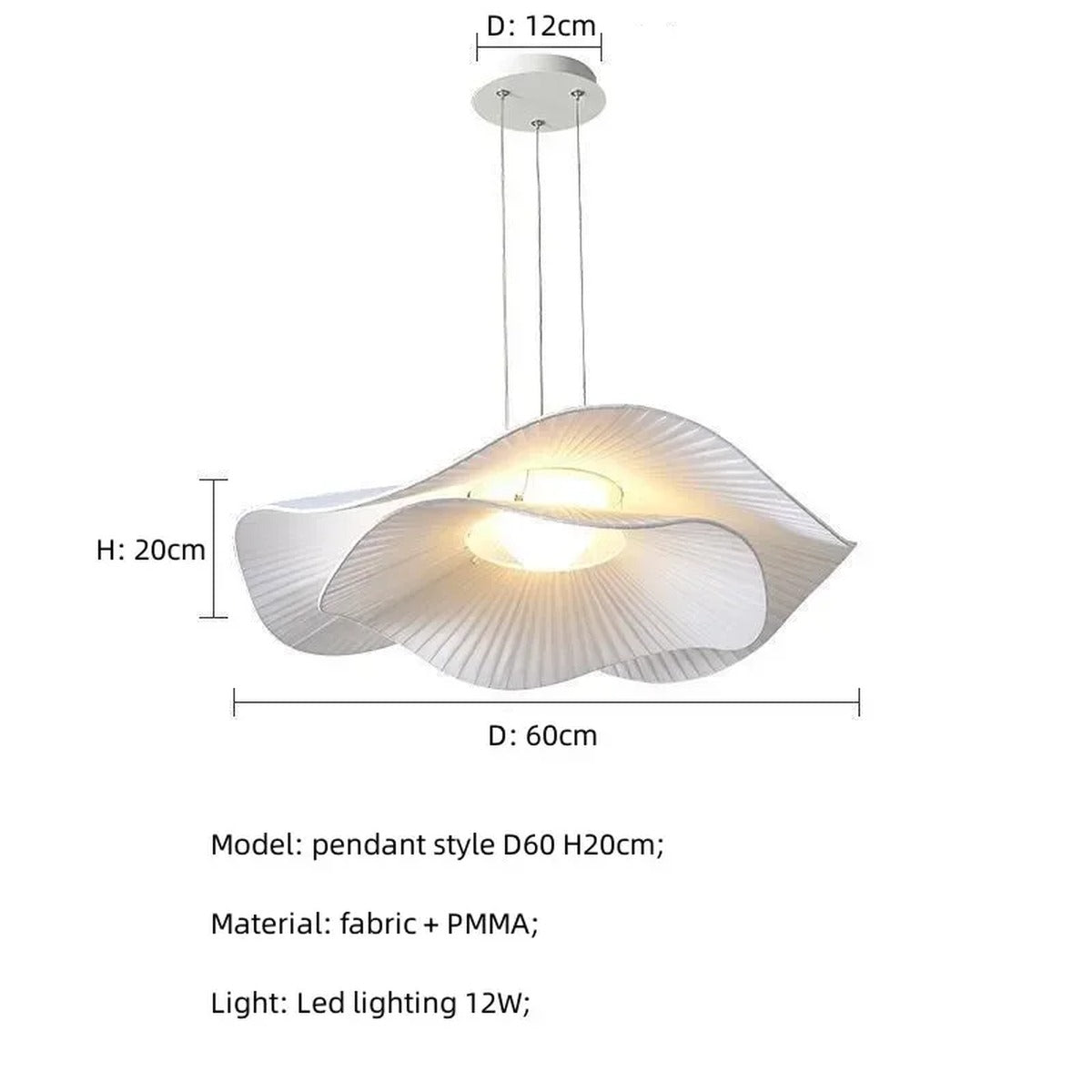 Sculptural Pleated Fabric Pendant – Dominaire – Double-Layer Pendant Ø60cm Dimensions
