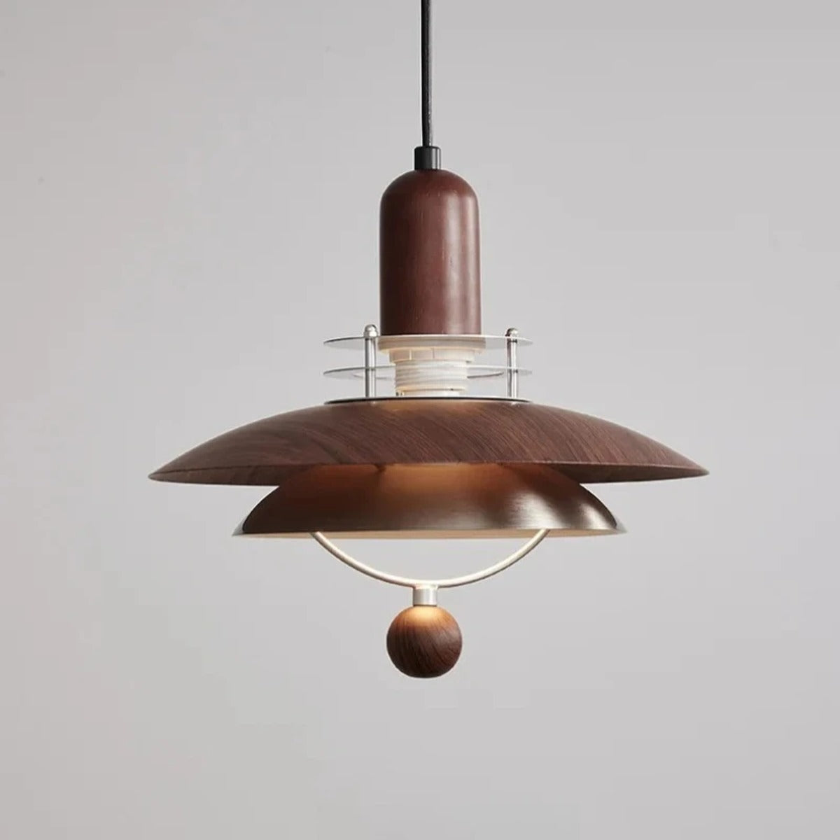 Danish Wide-Brim Walnut Pendant Light – Templix – Lifestyle View 2