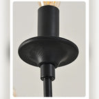 Candelabra Black Wood & Iron Twisted-Stem Chandelier – Vexon – Turned Wood Stem Detail