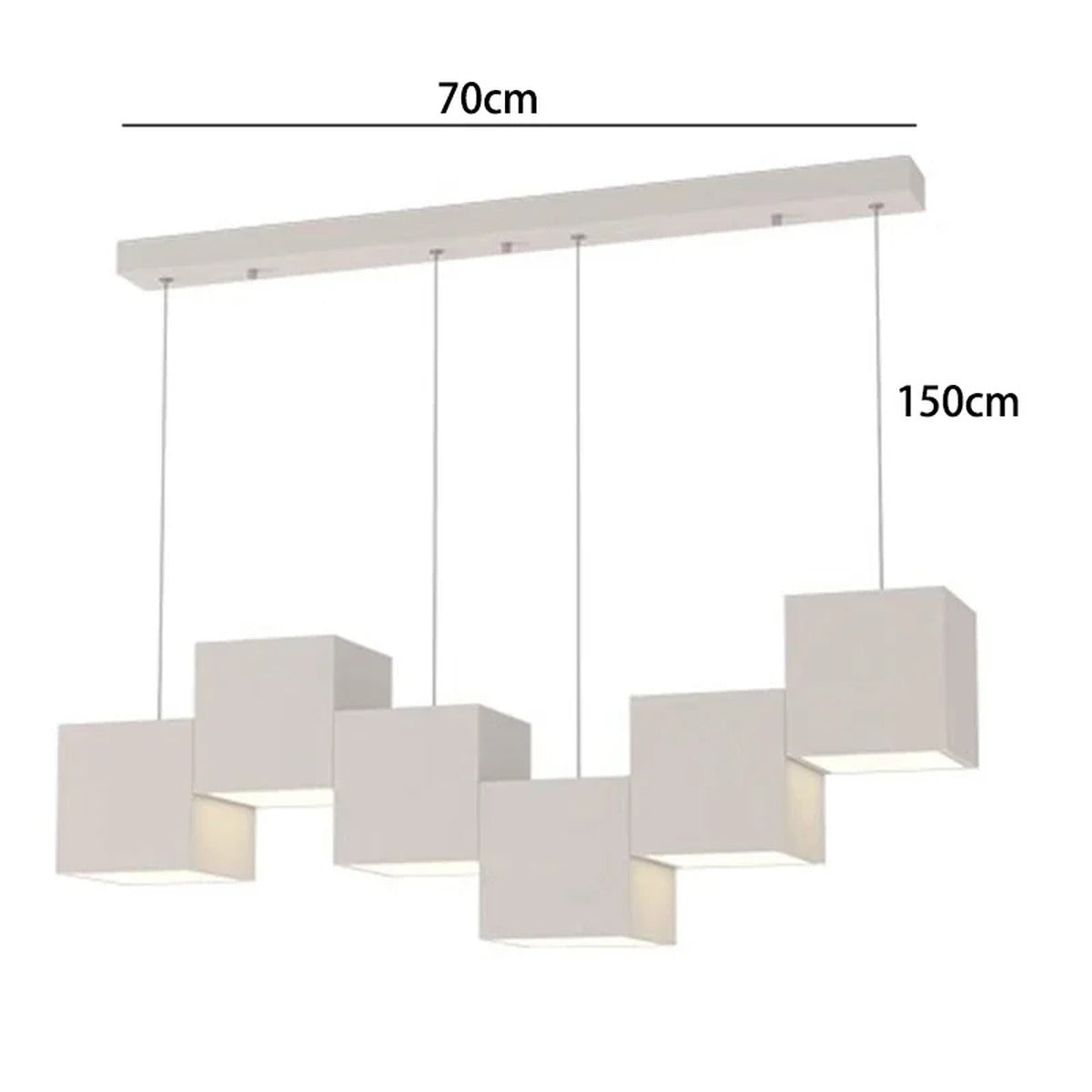 Evrixon cube cluster pendant — 6-head, all-white finish, 70 cm span