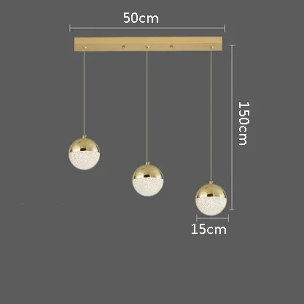Sand-Textured Crystal Sphere Chandelier Orvenna — 3 Heads Linear Canopy, Gold