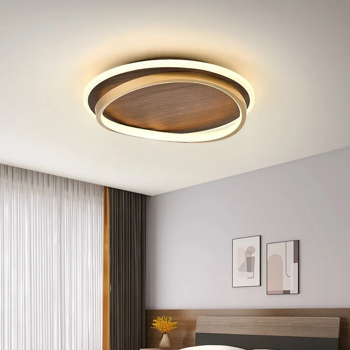 Wood Disc LED Halo Flush Ceiling Light – Fevoria – Hero Shot