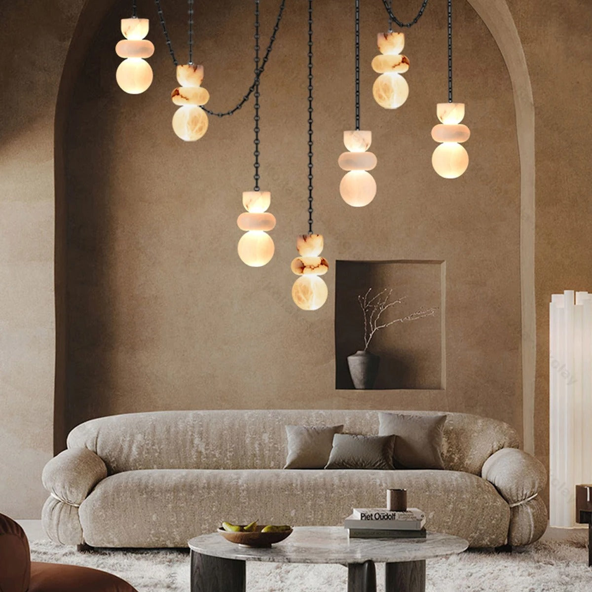 Stacked Alabaster Pebble Chain Pendant Light – Urven – Product Detail 6