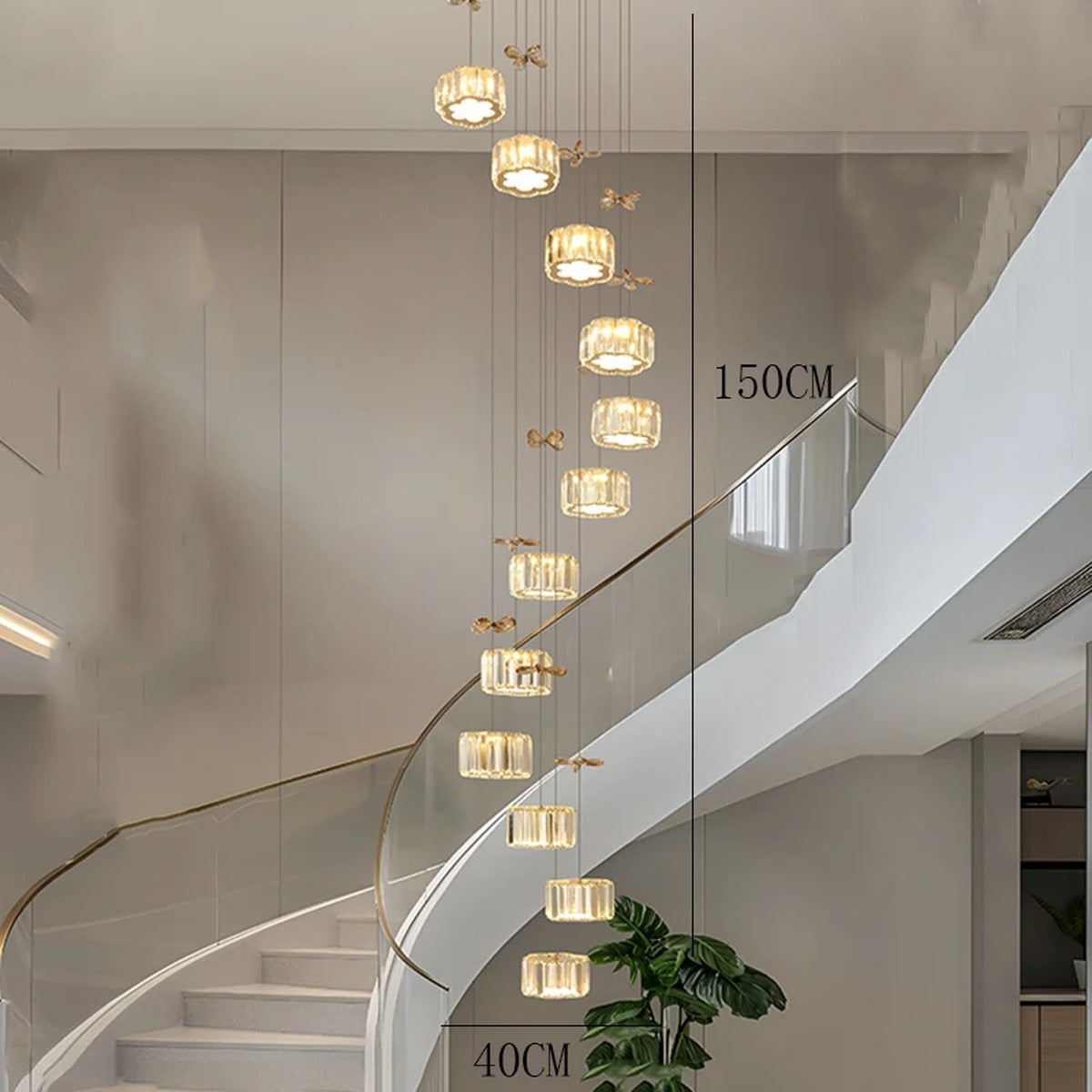 Spiral Crystal Cascade Staircase Chandelier Xelvara – 12 Heads