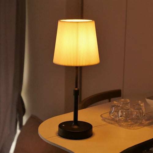 Cordless Bedside Table Lamp – Luxandor – Pleated Shade, Black