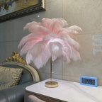 Natural Ostrich Feather Table Lamp Arelon – Pink