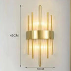 Aurelix crystal rod wall sconce dimensions, 45cm height x 18cm width, gold finish