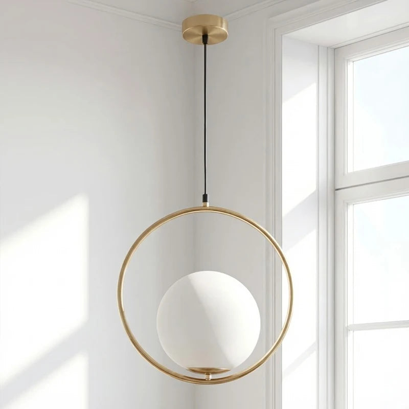 Aureon Brass Ring Opal Globe Pendant – Detail View
