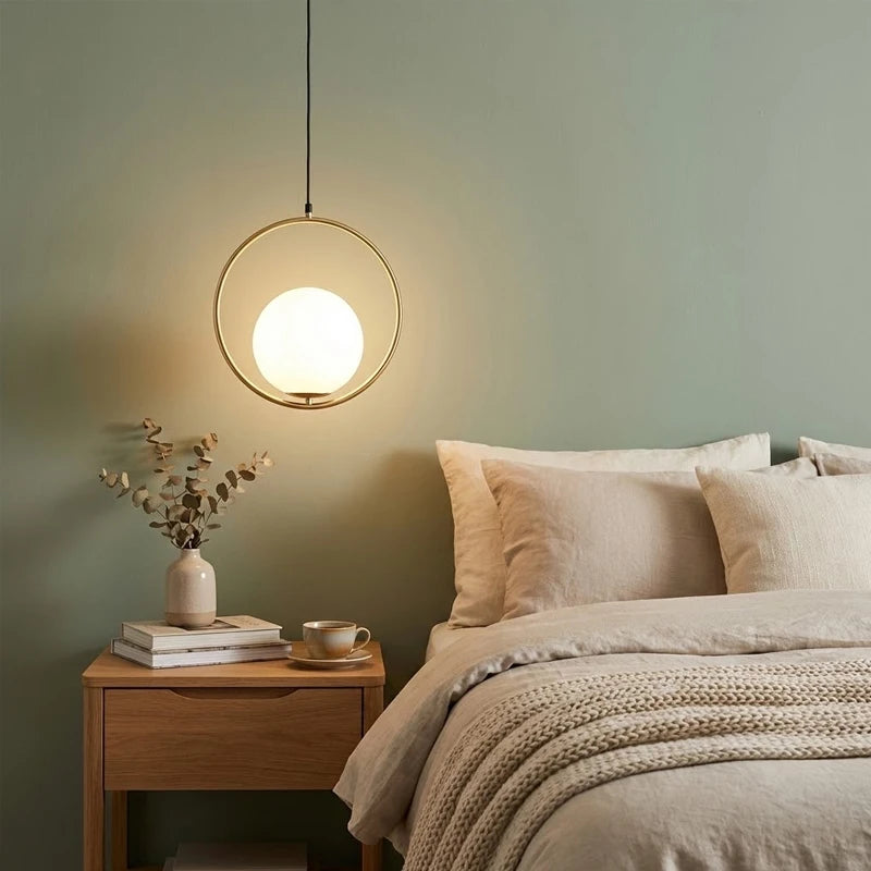 Aureon Brass Ring Opal Globe Pendant – Bedside Lifestyle