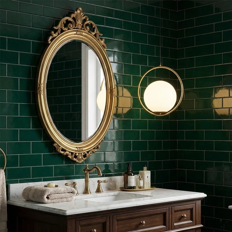Aureon Brass Ring Opal Globe Pendant – Bathroom Vanity Lifestyle
