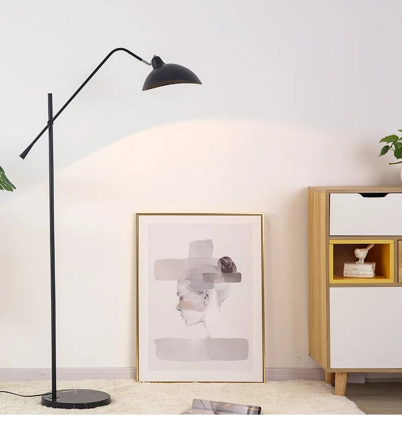 Aurevon black floor lamp beside a framed art print and sideboard