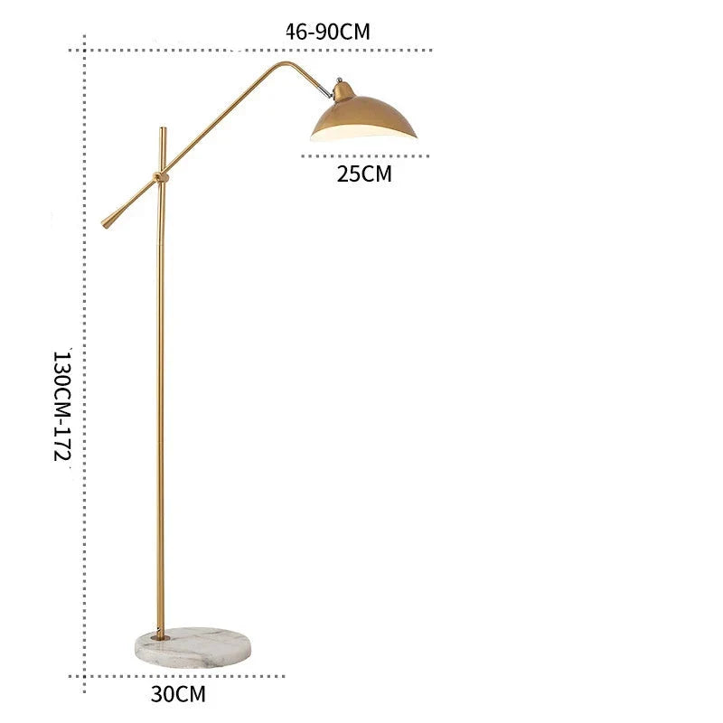 Aurevon gold floor lamp dimensions - adjustable height 130-172cm, arm reach 46-90cm