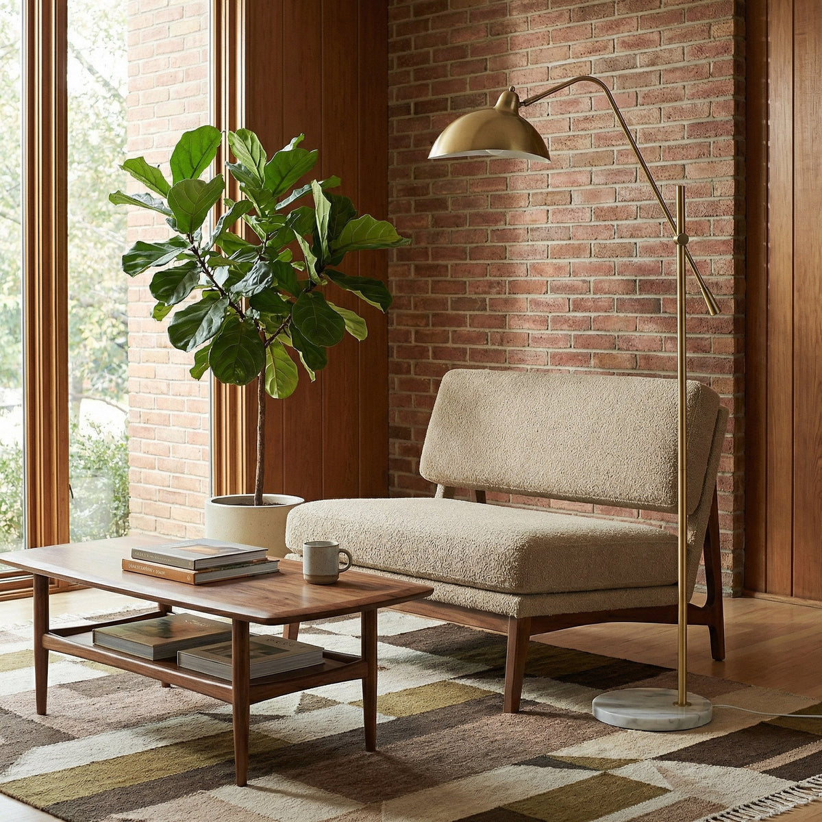 Aurevon gold floor lamp with marble base in a modern living room