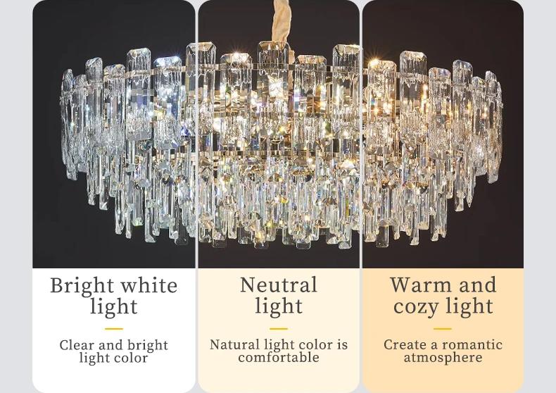 Prism-Cut Crystal Chandelier Axeliora – warm, neutral and cool white light temperature comparison