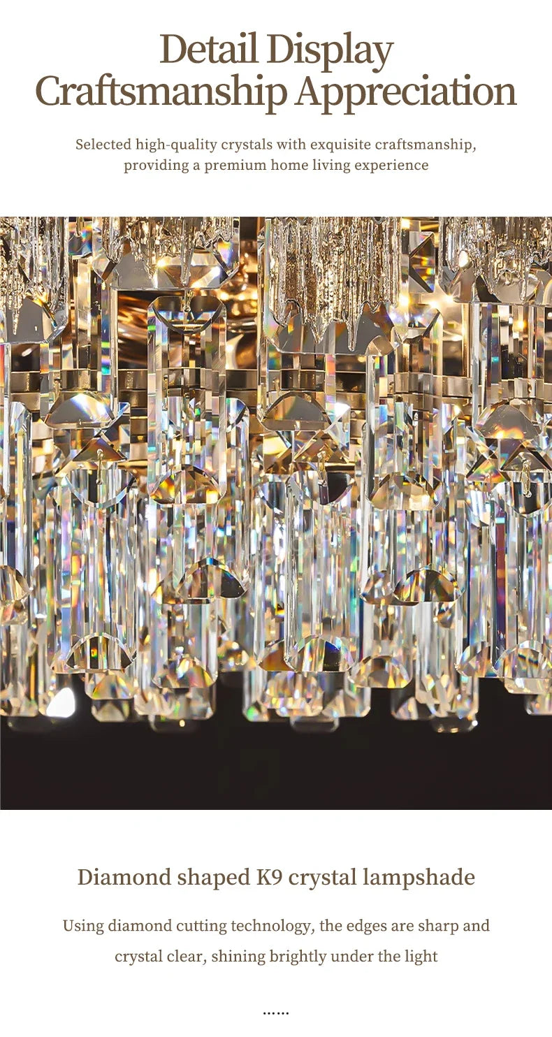Prism-Cut Crystal Chandelier Axeliora – diamond-cut K9 crystal detail