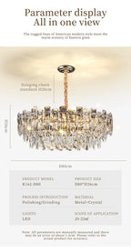 Prism-Cut Crystal Chandelier Axeliora – dimensions and hanging chain detail
