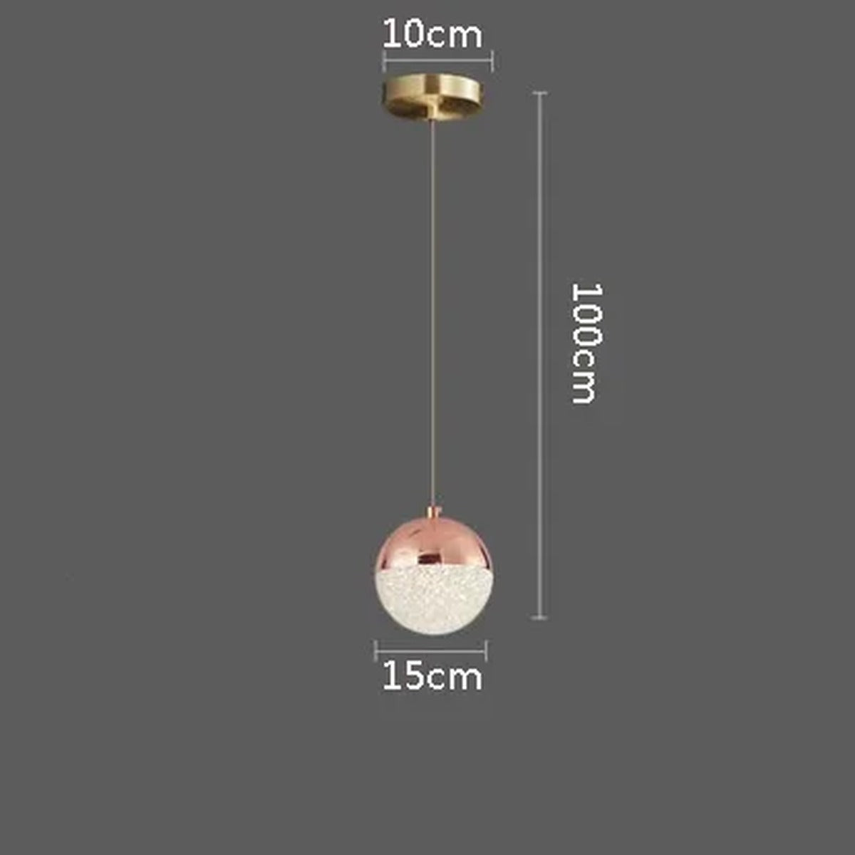 Sand-Textured Crystal Sphere Chandelier Orvenna — 1 Head, Rose Gold