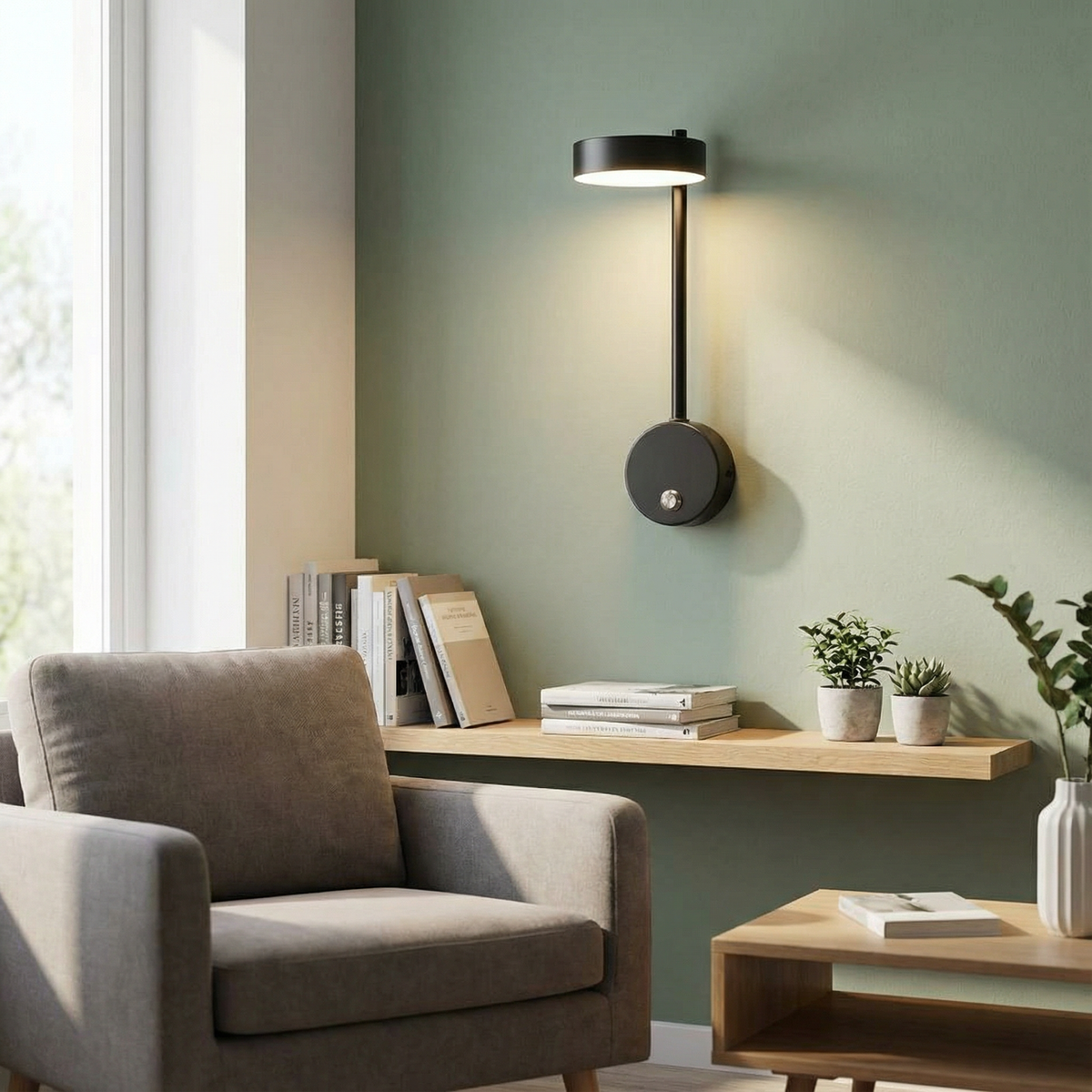 Pivoting Aluminum Disc Wall Sconce Alerion – Lifestyle View 4