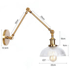 Ribbed Glass Swing-Arm Wall Sconce Velindros – Brass Finish Detail & Dimensions