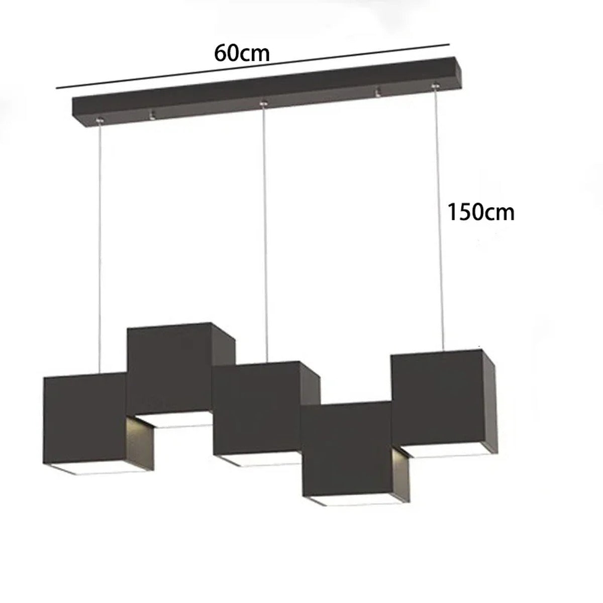 Evrixon cube cluster pendant — 5-head, all-black finish, 60 cm span