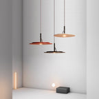 Fwaelion floating acrylic disc pendant light in white, black and red finishes