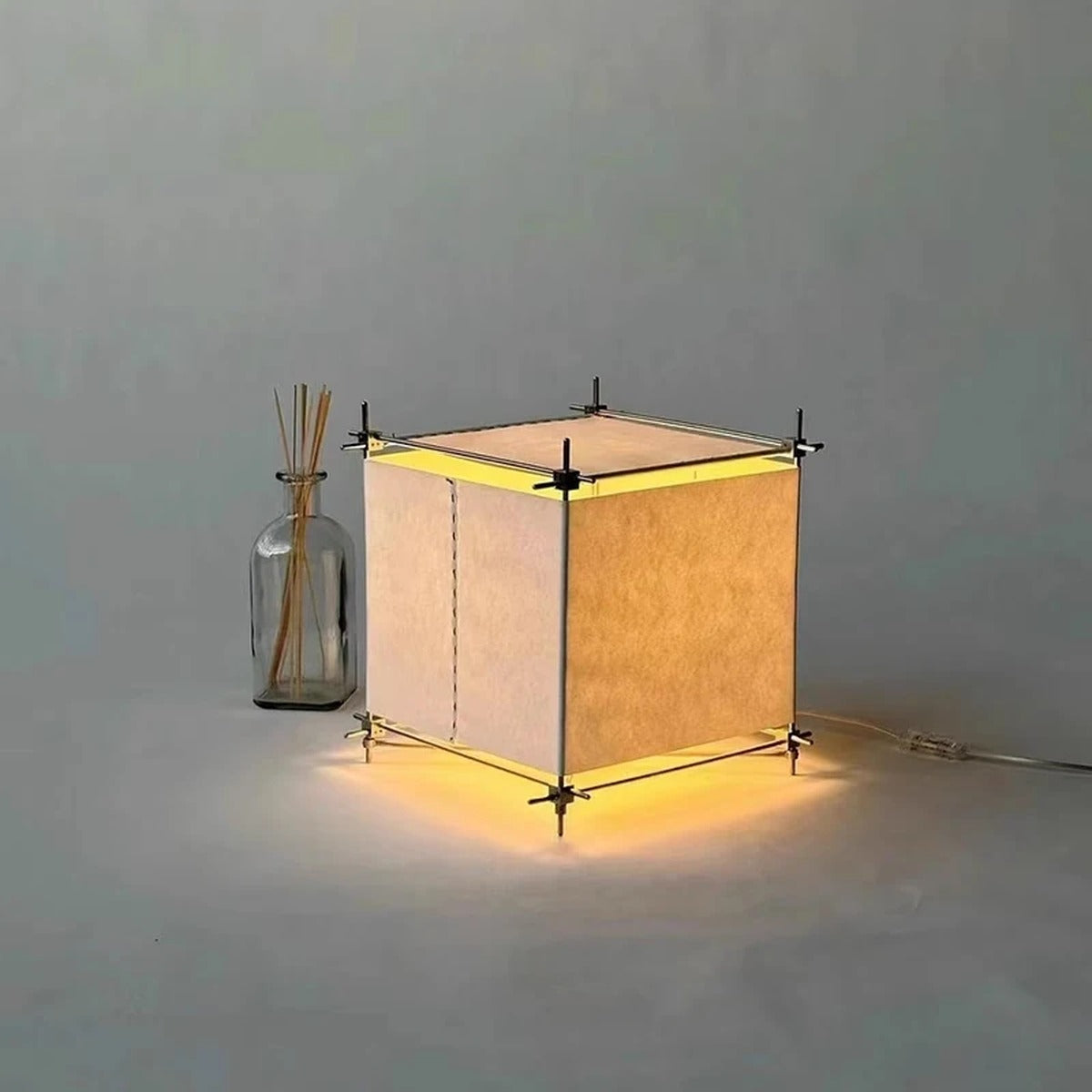 Industrial Parchment Cube Scaffolding Floor, Table & Pendant Lamp – Urix – Table Lamp Detail