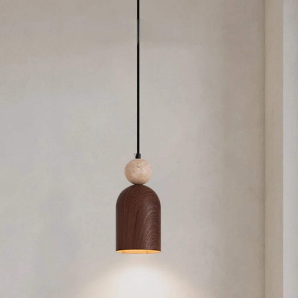Nordic Wood & Stone Pendant Light – Belston – Lifestyle View 4