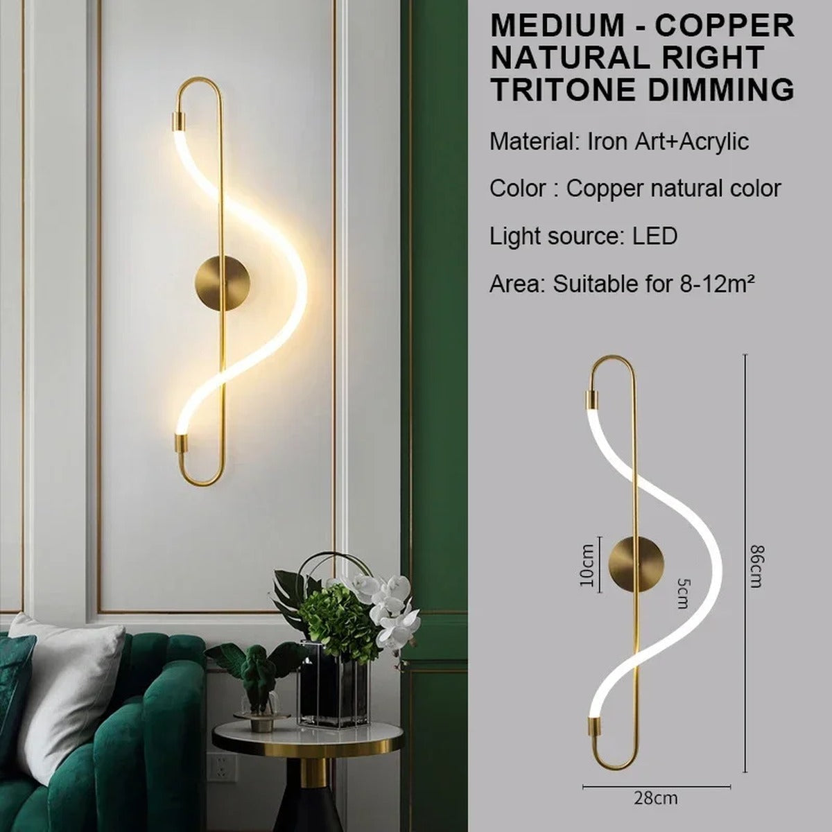 Modern Wall Sconce Orvex — Gold 86Cm