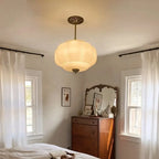 French Fluted Glass Pendant Light Waelion – Melon shape in Milk White, bedroom lifestyle