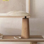 Oak Base Linen Elliptical Table Lamp – Novalith – Lifestyle View 4