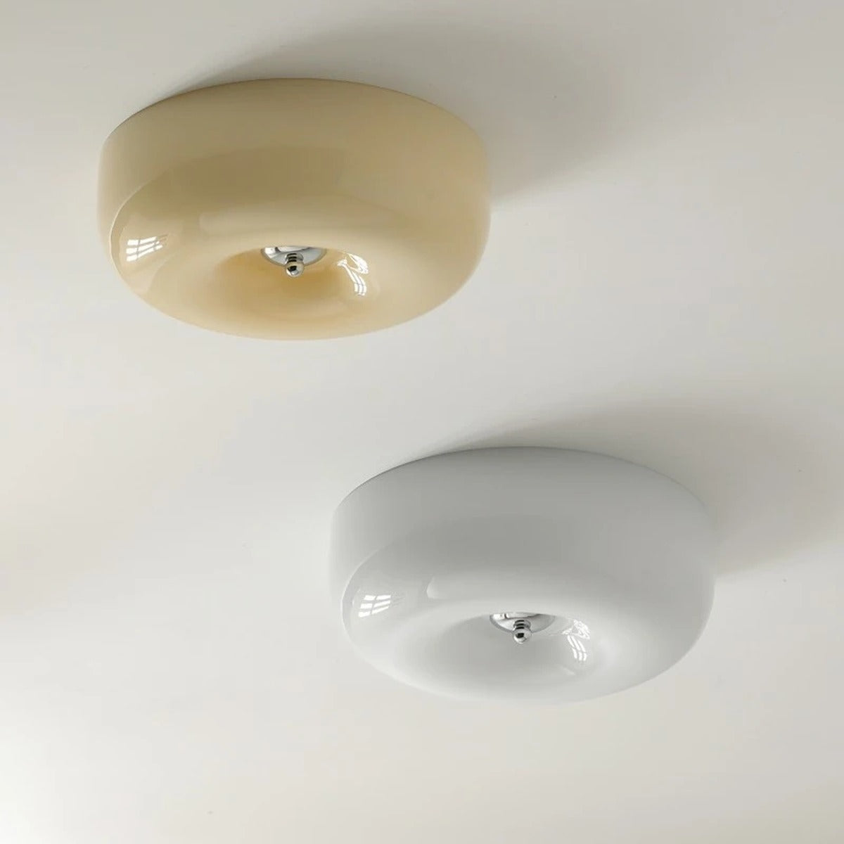 Glossy Pebble Dome Flush Ceiling Light – Ivrix – Beige and White Detail