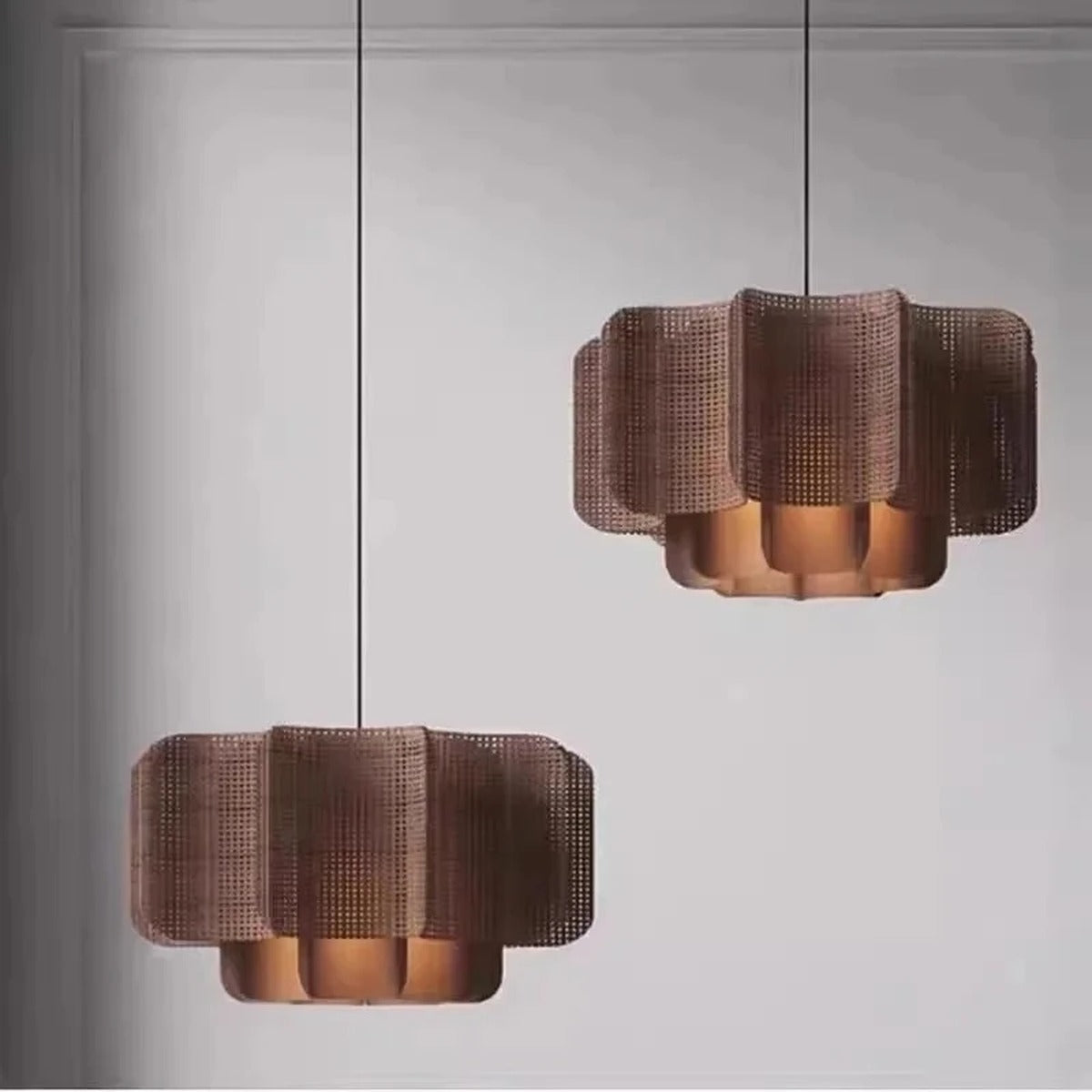 Scalloped Rattan Panel Tiered Pendant Light – Lelrix – Lifestyle View 3
