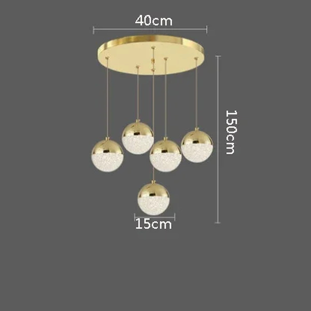 Sand-Textured Crystal Sphere Chandelier Orvenna — 5 Heads Round Canopy, Gold