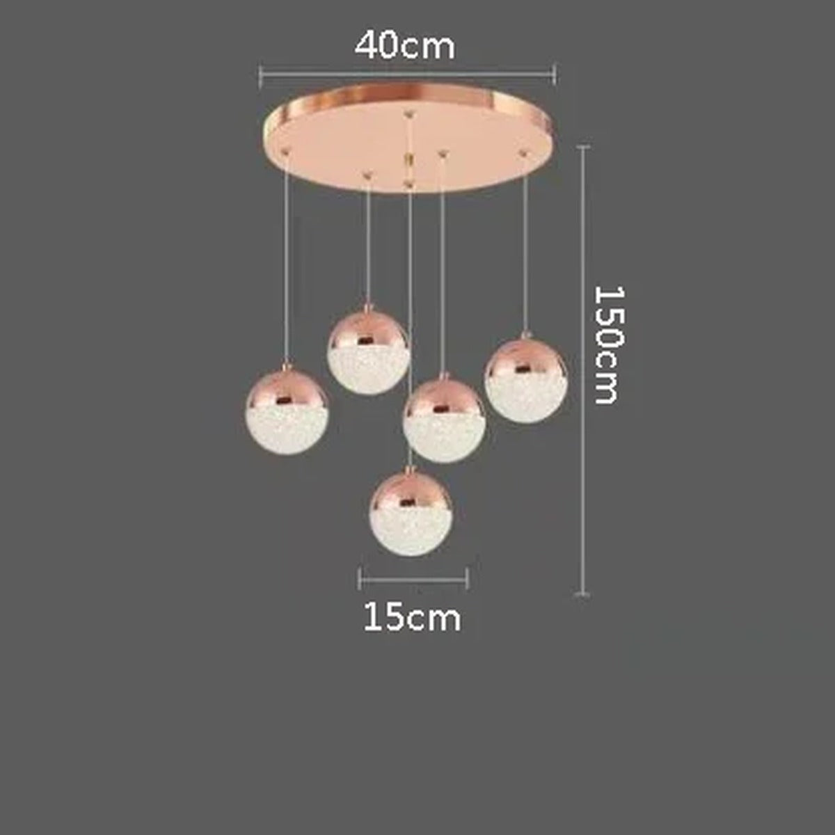 Sand-Textured Crystal Sphere Chandelier Orvenna — 5 Heads Round Canopy, Rose Gold