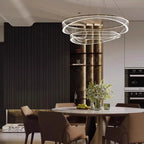 Calesto two-ring chandelier over a marble dining table