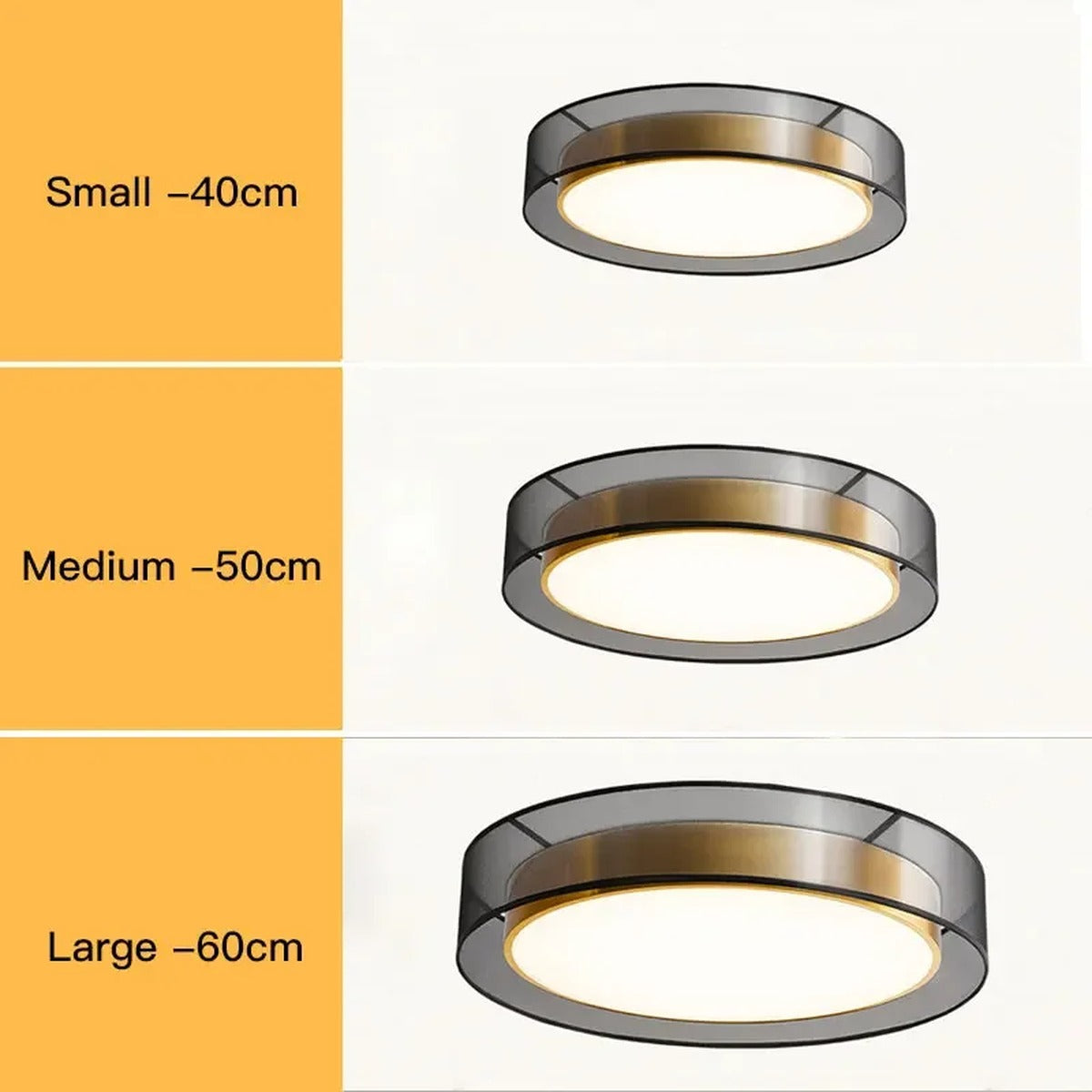 Meridex Round Brass Ring Flush Mount Ceiling Light — Small, Medium and Large sizes compared