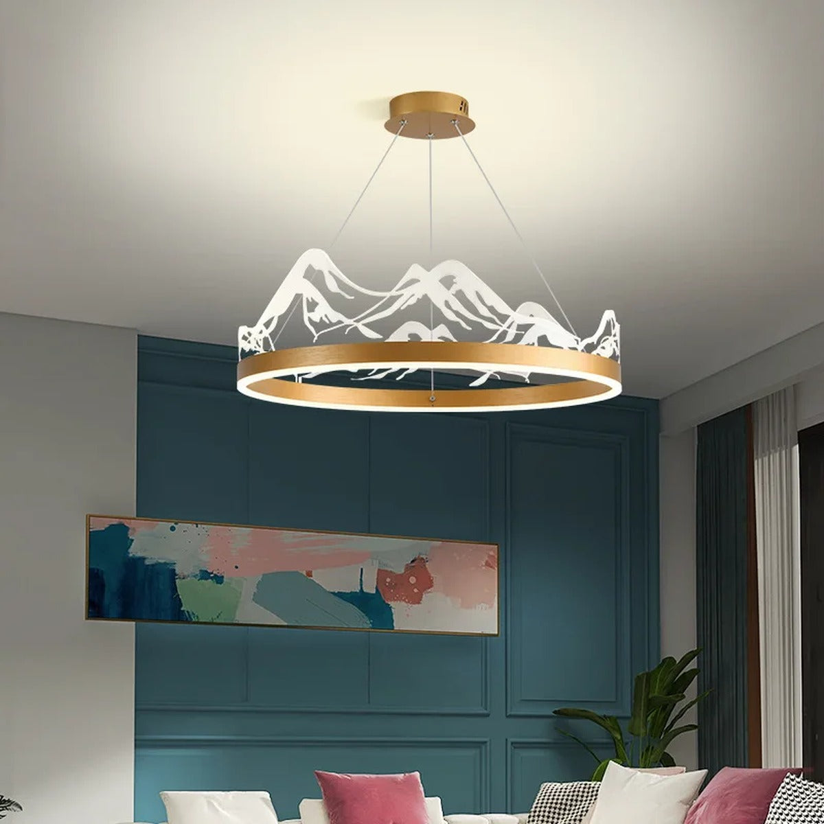 Kaldreth ring chandelier — lifestyle view in living room