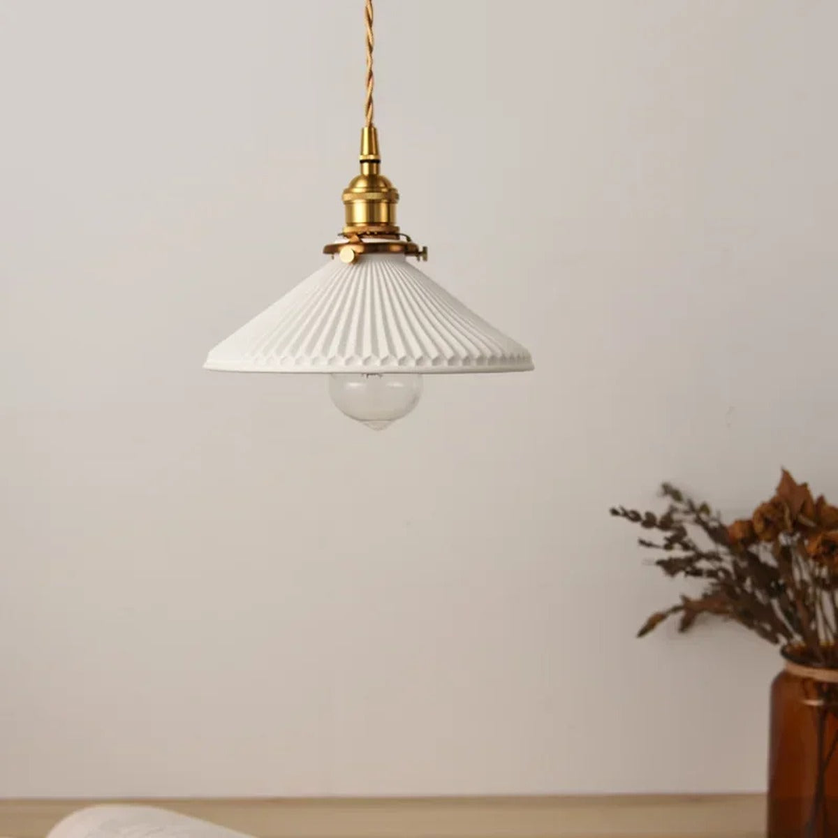 Ribbed Opaline Globe Pendant Light – Keramio – Lifestyle View 3