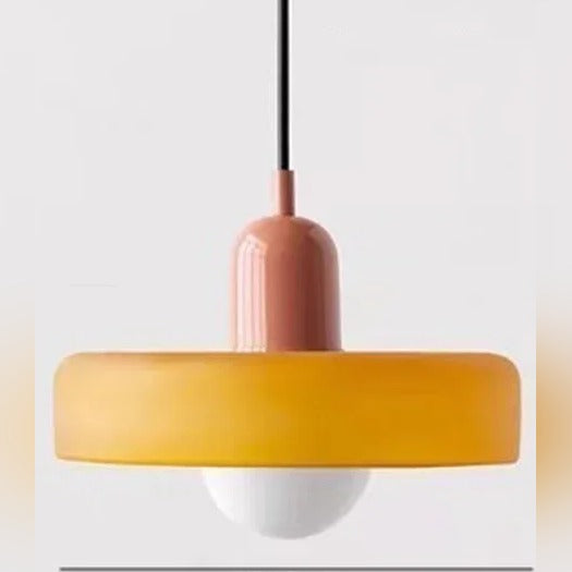Colorful Glass Disc Pendant Light – Macarelle – Yellow + Pink
