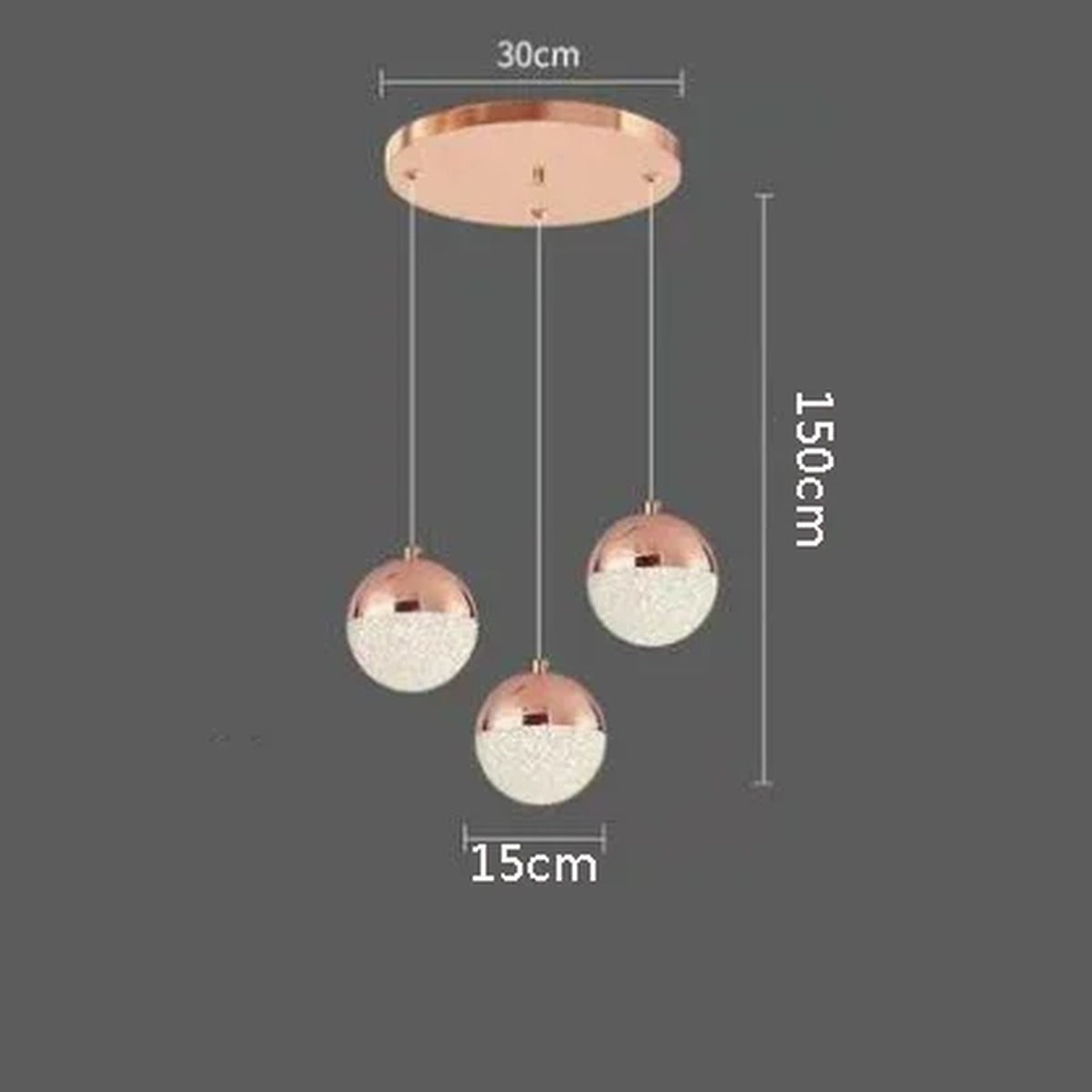 Sand-Textured Crystal Sphere Chandelier Orvenna — 3 Heads Round Canopy, Rose Gold