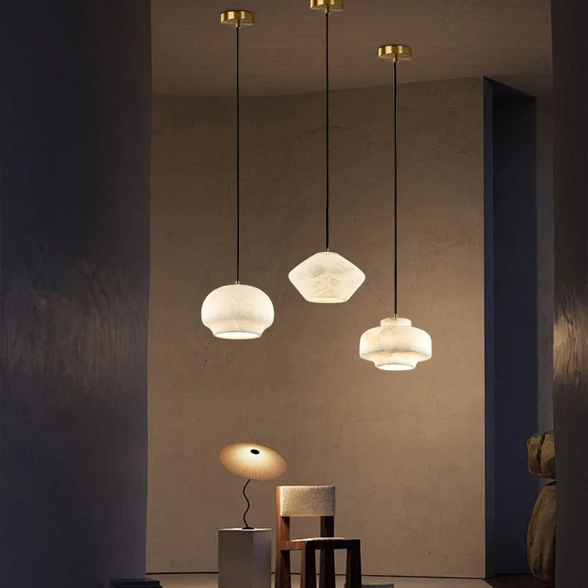 Sculptural Carved Marble Pendant Light – Sarvenith – Detail View 5