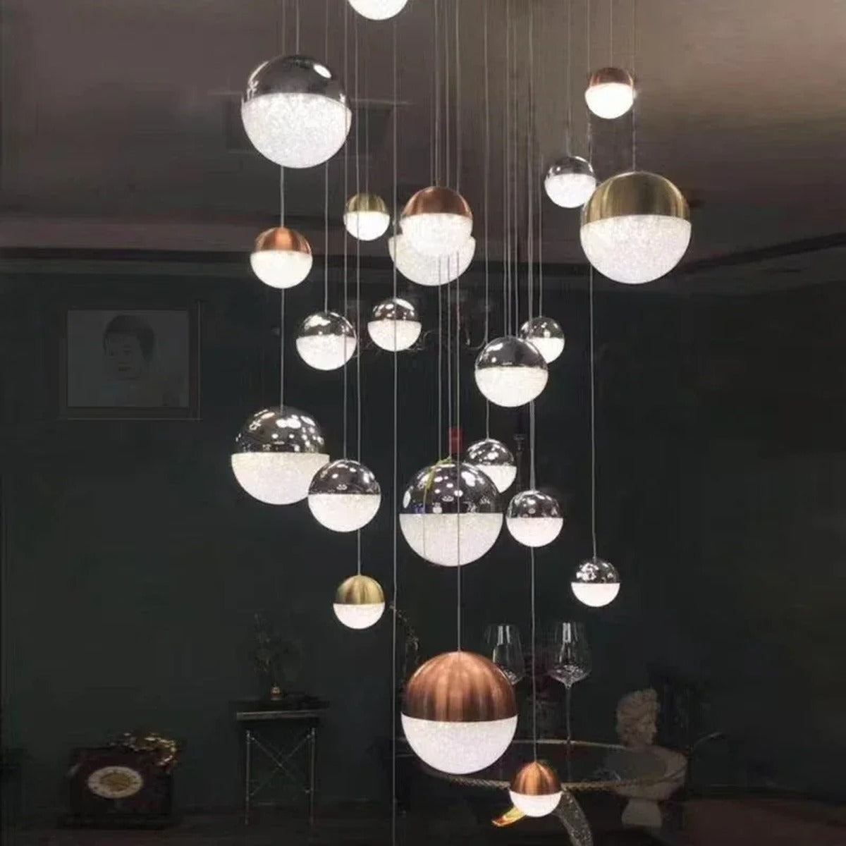 Sand-Textured Crystal Sphere Chandelier Orvenna — lifestyle view