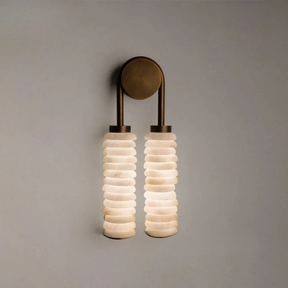 Double Alabaster Stacked Column Wall Sconce – Levorn – Hero Shot