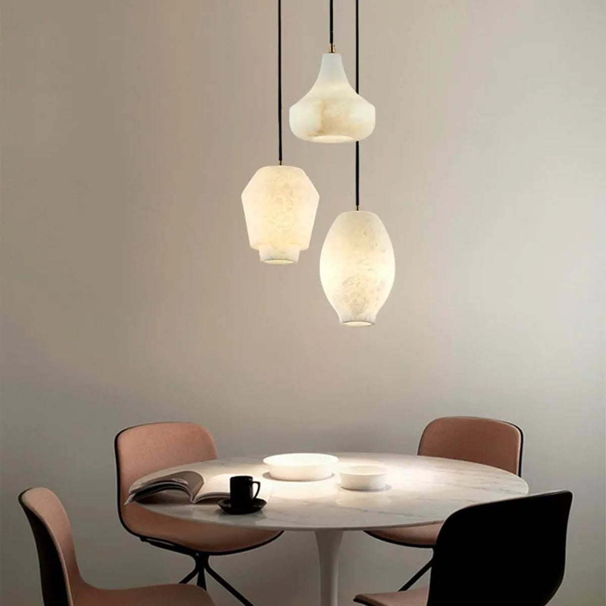 Sculptural Carved Marble Pendant Light – Sarvenith – Lifestyle View 2