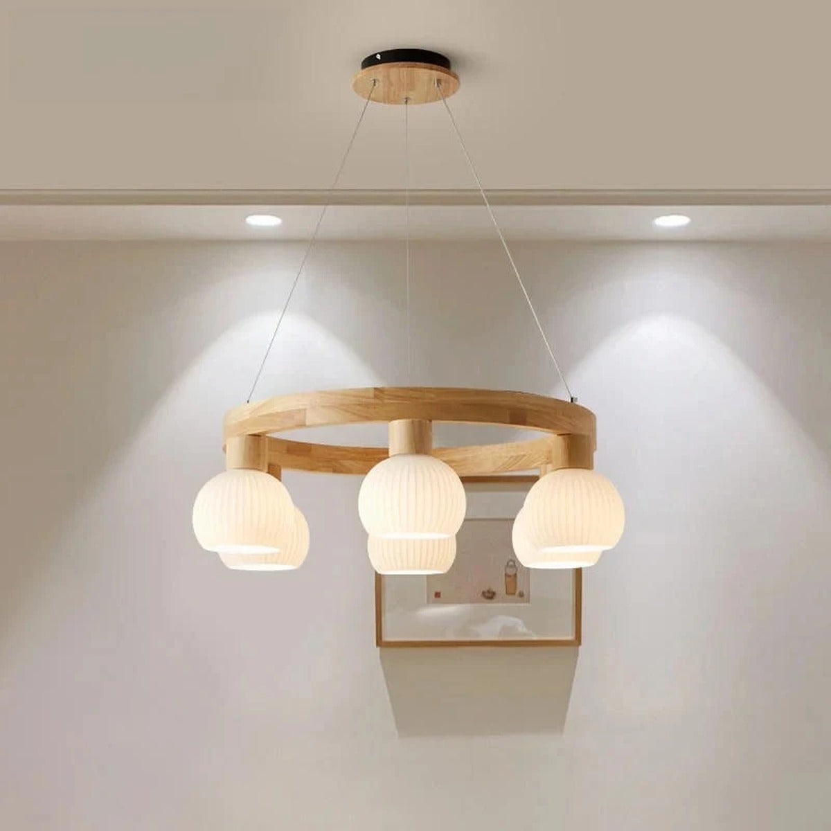 Wood Ring Opal Globe Chandelier – Levon – Product Detail 5